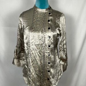 Lauren Moffatt Vintage-Inspired Womens Band Collar Blouse Retro